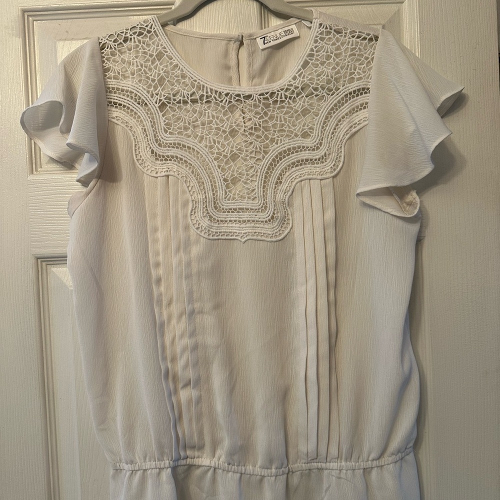 New York & Company White Blouse With Lace